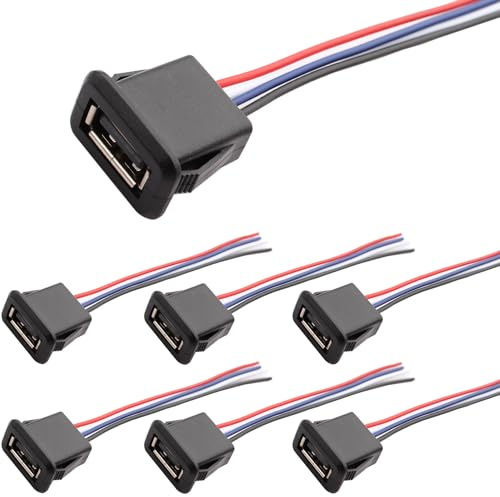 RUNCCI-YUN 6PCS USB-A buchse einbau,4 Draht 4-polige micro USB-A buchse löten mit Schnappnut-Schnalle