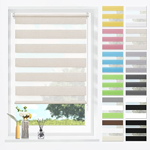SBARTAR Doppelrollo Klemmfix ohne Bohren & mit Bohren Natur B75 x H130 cm (Stoffbreite 75 cm), Duo Rollo lichtdurchlässig Fensterrollo für innen verdunkelnd, ZeBrarollo für Fenster und Tür | Duo Rollo lichtdurchlässig Fensterrollo für innen verdunkelnd, ZeBrarollo für Fenster und Tür