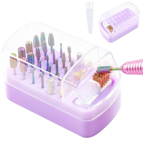 30 Löcher Nagelbohrer Halter,2 in 1 Nagelbohrer Fräserhalter Abnehmbare Reinigung Pinsel Aufbewahrungsbox für Nagelfräser Aufsatz Bit Set Nail Art Drill Organizer Container Staubdichter