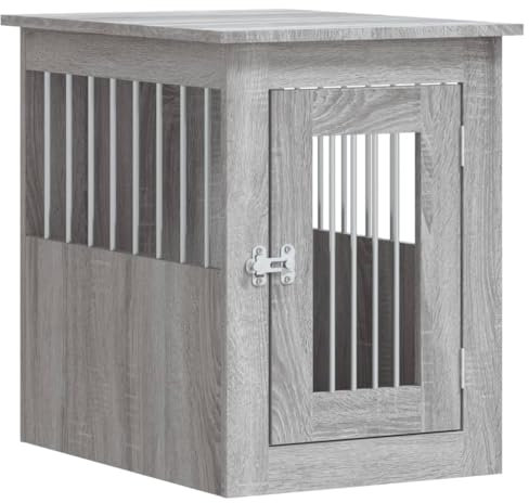 vidaXL Meuble de Cage pour Chiens, Niche pour Chiens avec Porte Verrouillable, Maison pour Chien, Table d'Appoint Salon, Sonoma Gris Bois d'Ingénierie