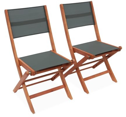 sweeek - Gartenstühle aus Holz und Textilene - Almeria - 2 Klappstühle aus geöltem Eukalyptusholz und Textilene