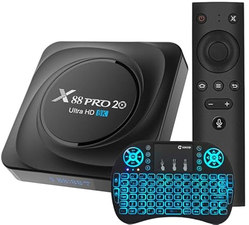 Boîtier TV Android 11.0, X88 Pro 20 8 Go ROM + 128 Go ROM RK3566 CPU 2,4 Ghz/5 Ghz WiFi Double Bande 8K/4K Résolution Ultra HD BT 4.0 Décodeur avec Mini Clavier sans Fil,4gb+32gb