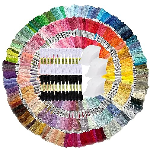 Vocmeike Embroidery Floss Rainbow Color, 250 Skeins Friendship Bracelet String Kit mit 12 weißen & schwarzen Stickgarn, 36 Kunststoff-Floss Spulen für Kreuzstich DIY Armband Garn Kunsthandwerk