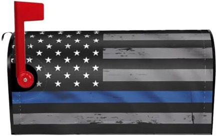 Hytter Briefkastenabdeckung, wasserdicht, Sonnenschutz, passend für Standard- oder große Briefkästen, amerikanische dünne blaue Linienflagge, 64 x 53 cm