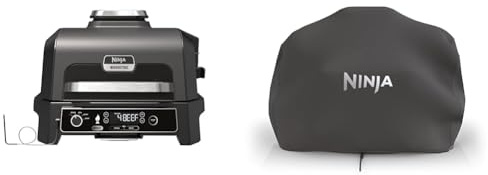 NINJA Woodfire Barbecue électrique et fumoir Pro XL avec thermomètre, barbecue et Air fryer & Woodfire Housse pour barbecue XL, Housse Anti-décoloration, résistante aux intempéries