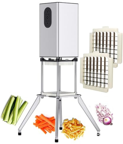 forplubossmmp Tagliaverdure Elettrico per Patate Fritte, Tritaverdure Commerciale, Utensili da Cucina per Affettare Grattugia Elettrica, con Lame da 9 Mm E 12,2 Mm, con 4 Piedini per Staffa