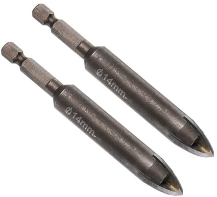CoCud Titanium Masonry Drill Bit, 14mm Cutting Dia 94mm Length 1/4 Hex Shank Carbide Cross Tip Concrete Drill Bits Yellow - (Applications: for Wood Glass Brick Cement), 2-Pieces