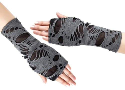 Handschuhe ohne Finger, Punk-Handschuhe, 1 Paar Gothic-Ärmel, ohne Finger, zerbrochene graue Handschuhe, Armwärmer für Frauen, Cosplay-Kostüm für Halloween-Versammlungen, 1, Grau