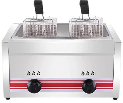 LQQYJSM Friggitrici in Acciaio Inox con Frittura Cestello e Coperchi, Friggitrice a Gas 10L/20L/30L, Friggitrice Multifunzione A GPL Friggitrice a Olio Banco per Casa Commerciale,Singlecylinder20L