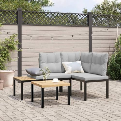 Xichuzi Gartenbänke mit Kissen 2 STK. Schwarz Pulverbeschichteter Stahl, Balkon Möbel, Outer Banks, Sitzbank, Gartenmöbel, Garten Möbel, Balkon Bank, Bierbank, Parkbank - 4008565