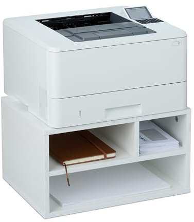 Relaxdays Druckerständer Schreibtisch, 3 Fächer, Regal für Drucker, Druckerhalter, H x B x T: 22,5 x 40 x 30 cm, weiß