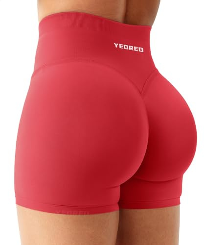 YEOREO Short de sport pour femme - Invisible - Scrunch Butt Gym - Taille haute - Booty Yoga Workout, rouge tomate, S