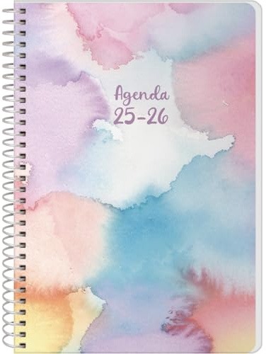 Q Kalon - Agenda Scolastica 2025 2026 - Giorno per Pagina, Formato A5 (15x21 cm), Spagnolo e Inglese, Settembre-Giugno, Chiusura a Spirale, Copertina Flessibile con Protezione in Plastica - Stain