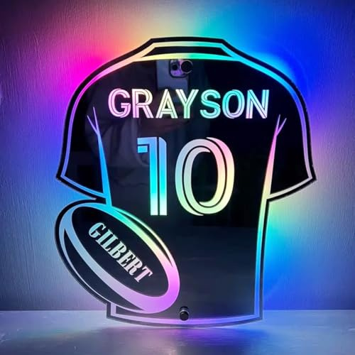 BFBZYME Personalized LED Rugby Shirt Lights, Custom Name Mirror Light Up Logo, Rugby Fan Gifts, Rugby Shirts, Rugby Kits