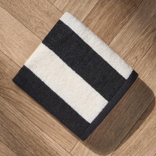 OHS Large Bath Towel For Bathroom, Super Soft 100% Cotton Highly Absorbent Jacquard Black/White Striped Bath Towels Luxury Spa Quality For Everyday Use, Monochrome-70x115cm