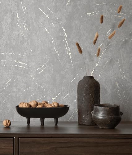 marburg Papier peint gris, argent brillant aspect béton structure moderne look industriel pour salon, chambre à coucher, cuisine, 10,05 x 0,53 m