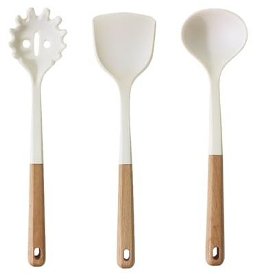 WJWINER 3 Pièces Spatule Cuisine, Ustensiles de Cuisine en Silicone, Spatule Silicone, Ustensiles de Cuisine Résistants à la Chaleur pour Mélanger, Égoutter, Remuer