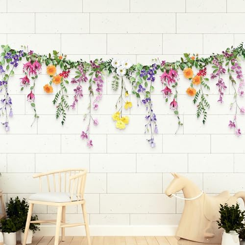 Cheerland Wildflower Garland Flower Banner Floral Party Decorations Whimsical Decor for Enchanted Garden Floral Woodland Theme Picnic Girls Birthday Tea Party Garden Wedding Onederland Baby Shower