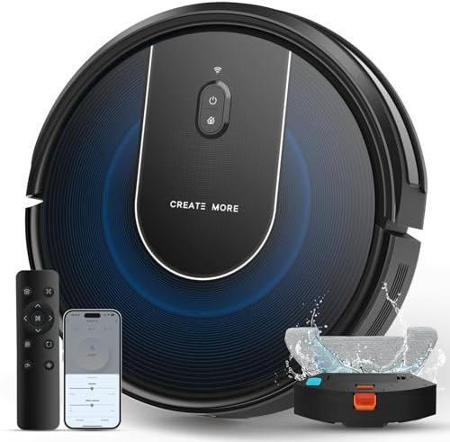 Robot Vacuum Cleaner with Mop, 4-in-1 Robotic Vacuums, 5000Pa Ultra Strong Suction, Long Running Time, Timing Function, App/WiFi for Pet Hair Hard Floor and Carpet(Striped Blue)
