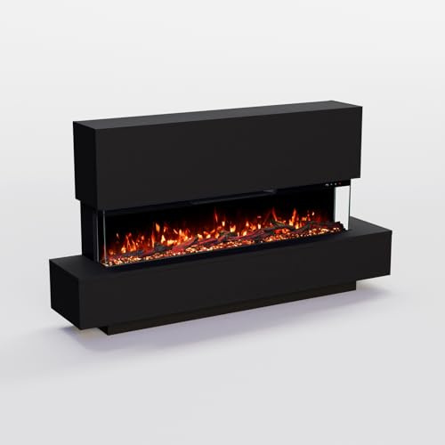 GLOW FIRE Elektrokamin Cobalt 42 mit realistischem 3D LED-Feuer - Stand-Elektrokamin mit Heizung und Kaminfeuer, App Steuerung, Knistereffekt & Timer, max. 1800 W, 137x75x28 cm, Schwarz