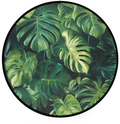 MCHIVER Monstera Deliciosa Foliage Dark Small Round Rugs 3x3 Feet Circle Area Rugs Machine Washable Non-Slip Carpet Decor Gift for Bedroom Living Room Entryway Nursery Bathroom Laundry