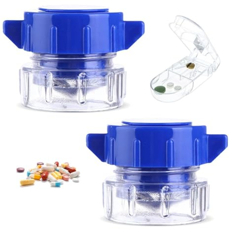 DUINIU 2 Piezas De Molinillo De Tabletas Y 1 Cortador De Medicamentos, Trituradora Pequeña, Molinillo Rotativo Portátil, Herramienta De Almacenamiento De Tabletas.