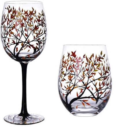 Luyismer Bicchieri da vino Quattro Alberi Dipinti Arte Tazza di Vetro per gli Amanti Grande Vetro Bicchieri Bicchieri Regalo Vino