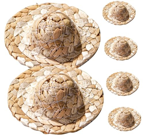 HIAKDOFT 6 pièces Mini Chapeaux de Paille Tissés Décorations Cocktail pour Verres à Whisky Toppers Petits Chapeaux pour Fêtes Hawaïennes et Décorations de Boissons