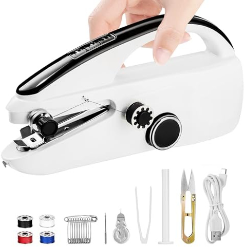 Mini máquina de coser manual TECKZOON, Máquina portátil con agarre ergonómico 2 modos juego completo para principiantes bricolaje y reparaciones de emergencia de ropa