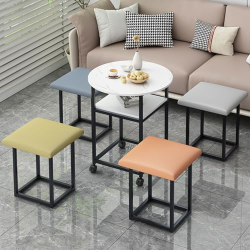 ZH1YFD Cubo da Seduta 5 in 1 in Pelle PU con Ruote girevoli Include 4 sgabelli e Tavolo Rotondo Tavolino Versatile per Divano e poggiapiedi per Soggiorno e Camera da Letto ()