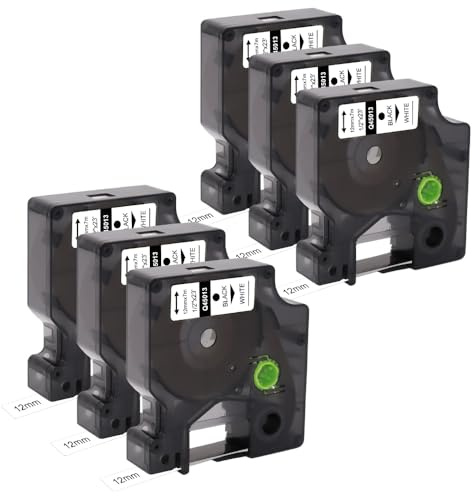 Molabel 6er-Pack kompatible Schriftbänder für Dymo D1 45013 S0720530 (12 mm x 7 m), Schwarz auf Weiß, geeignet für Dymo LabelManager 160, 200, 210D, 280, 360D, 420P, 450D.