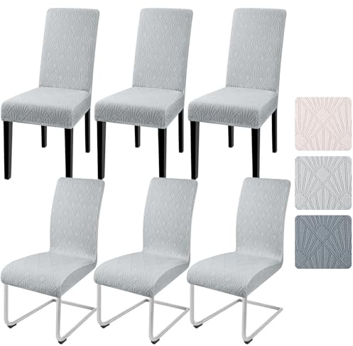 Alishomtll Stuhlhussen 6er Set Stuhlbezug Jacquard Hussen für Stühle Elastische Stuhlhussen Schwingstühle Abnehmbarer Esszimmer Stuhlbezüge Freischwinger für Küche Restaurant Hotel Bankett (Hellgrau)