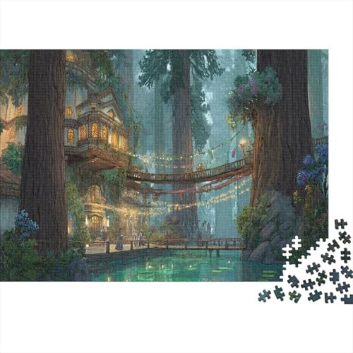 Forest Village Fantasy 1000pcs Re-cycled Cardboard For Adult Durable Treehouse Jig Saw Puzzle for Wall Decoration And Gift Great Gift Ideas 52x38cm/1000pcs