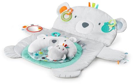 Bright Starts Tummy Time Prop & Play Baby Activity Mat with Support Pillow & Taggies - Polar Bear 35 x 29.5 in., Newborn and up