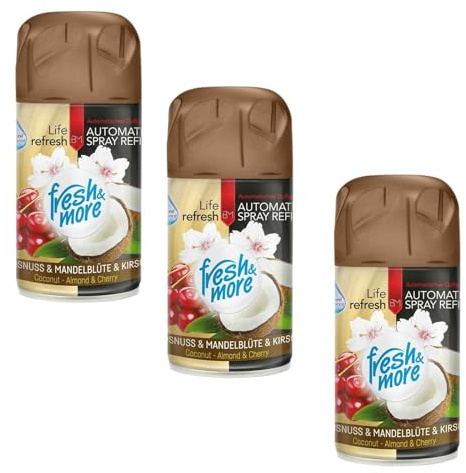Fresh & More Lufterfrischer Nachfüller Kokos&Kirsche 250ml (3er Pack) | Raumduft-Spray-Nachfüller, kompatibel mit Freshmatic Max, süß-fruchtiger Kokos-Kirschduft