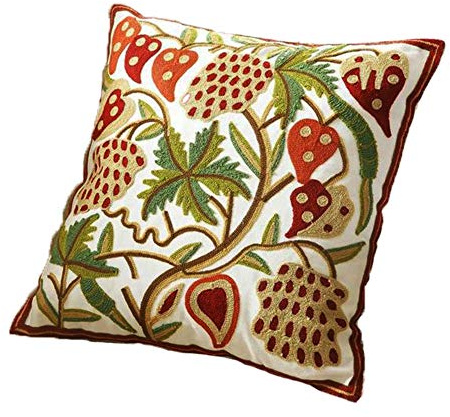 ZUODU 45 x 45 Cm Embroidered Cotton Green Leaf Cushion Cover Orange Decorative Throw Pepper Pillow Cover 18 by 18 Inches Cushion Case Pillow Case -(Colour A)