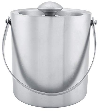 Seau à Glace Isotherme Double Paroi en Acier Inoxydable avec Couvercle Ustensiles pour Bar et Vin (2L)