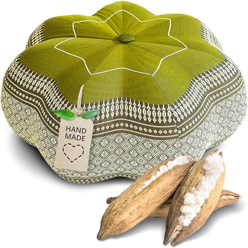 livasia Meditationskissen Stern groß - Ø 40x20cm - Yogakissen mit Kapok, Pouf, Bodenkissen sternförmig Yoga Zen Meditation, Zafukissen Garten Balkon, Sitzkissen handgefertigt
