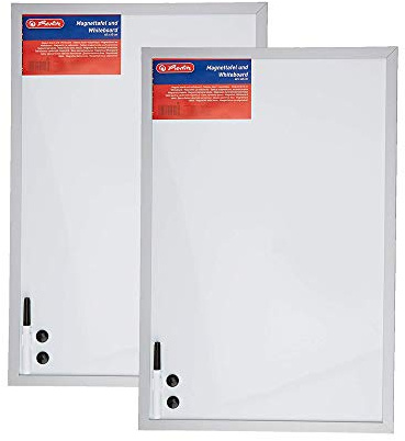 Herlitz 10524627 Whiteboard und Magnettafel (silbernen Holzrahmen, 40 x 60cm) weiß (2 Stück)