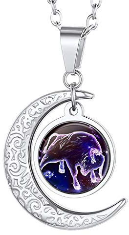Suplight Unisex 12 Sternzeichen Collier personalisiert Edelstahl Runde Sternbilder Anhänger Halskette Name Gravur Münzenkette Horoskop Tierkreis Schmuck Geschenk für Damen Herren Jungen Mädchen