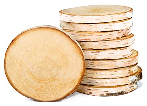 La Wooderie Birkenscheiben rund Ø 8-11cm Baumscheiben aus Birkenholz Naturholz unbehandelt mit Rinde, Holzscheiben für DIY Handwerk, Basteln, Holzdeko Hochzeit, Tischschilder, Untersetzer (10er-Pack)