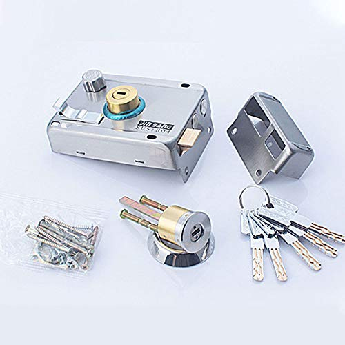 Cerradura de Puerta Externa, Pestillo Nocturno de Puerta Externa de Acero Inoxidable para Puerta Principal, Alta Seguridad para su Hogar u Oficina con 5 Llaves (Abre a la Derecha con Lateral)