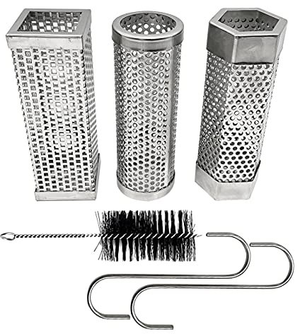 Kaltrauchgenerator Edelstahl Grill Smokerröhre Räucherröhre, Räucherbox Raucherzeuger mit Pinsel und 2 Haken, Röhren Generator zum Kalträuchern und Smoken, 6'' x Ø2 (3-teiliges Set)