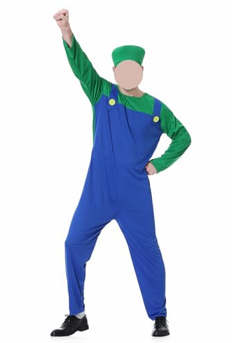 COXNSXX Klempner Brüder Kostüm, Cosplay Kostüm mit Hut und Schnurrbart, geeignet für Cosplay Karneval und Mottopartys