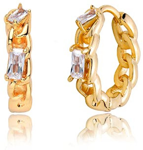 Mevecco 18K Gold Plated Huggie Earrings Dainty Shining White Cubic Zirconia Geometry Beads Butterfly Heart Awl Cone Cute Shaped Evil Eye Hoop Earrings for Women