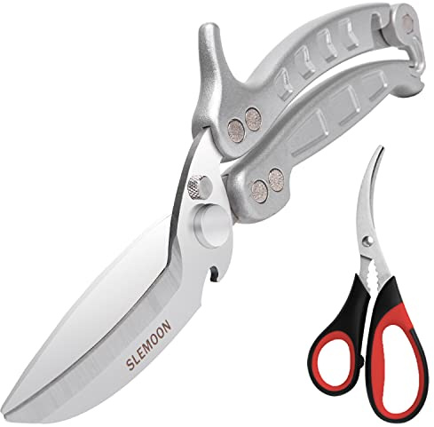 SLEMOON Heavy Duty Poultry Shears Kitchen Salad Scissors for Chicken Turkey Meat Herb Vegetable 2pcs Silver