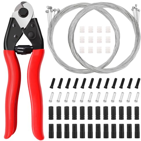 mankk 73PCS Universal Bike Brake Cable Kit and Housing Replacement Kit Stainless Steel Bike Cable Cutter Wire Cable Cutters with Cable End Caps and O-Rings for Mountain Road Bike Bicycle M-111