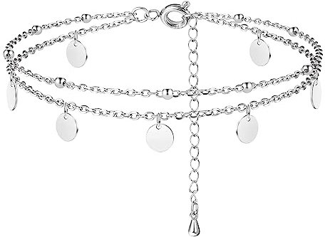 ORAZIO 925 Sterling Silber Knöchel Armband Mehrschichtige Fußkettchen für Frauen Herz Runde Kugel Zirkon Mehrere Stile Fußkettchen Verstellbare Kette Sommer Strand Fußschmuck 7