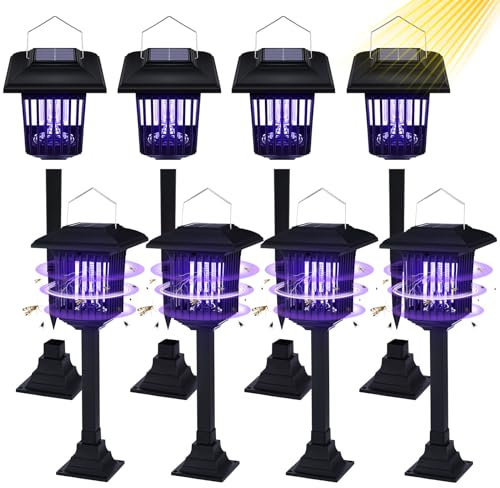Lot de 8 tue-insectes solaires d'extérieur - Anti-moustiques UV - Lumière noire - Imperméable - Anti-insectes - Lampe LED insecticide à suspendre ou à planter dans le sol - Pour intérieur, maison