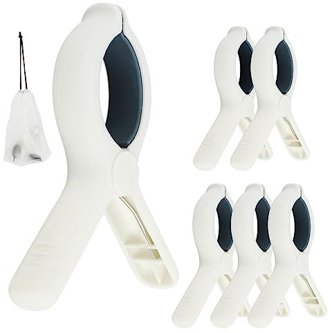 QOPAHI 6pcs Towel Clips for Sun Loungers Large Beach Towel Clips Strong Grip Clothes Pegs Non-Slip Towel Pegs for Sun Lounger Washing Line Laundry Pool Chairs Sunbeds, with Drawstring Organizer（Blue）